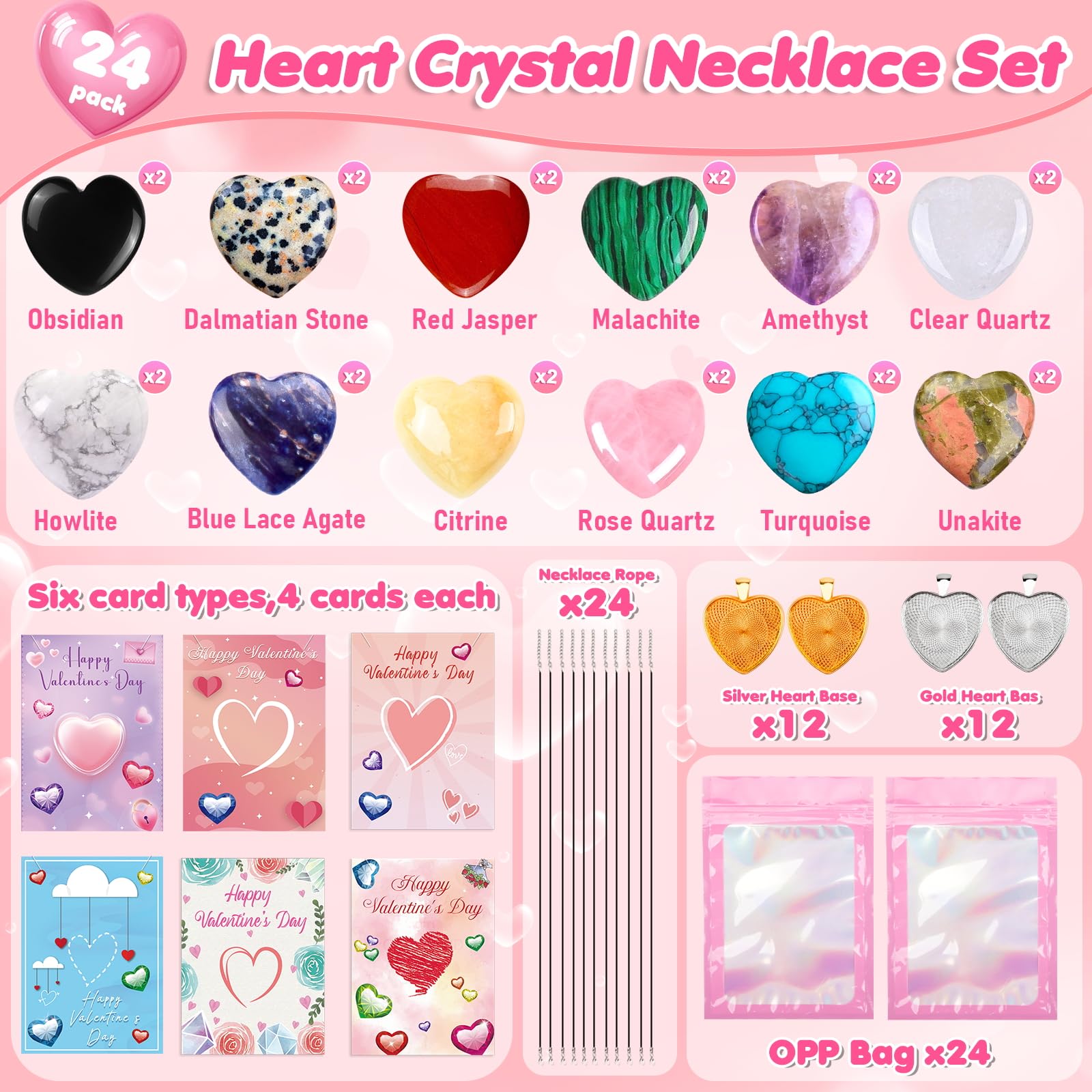 Foto 3 pulgar | Set De Collares De Cristal En Forma De Corazón Ludmila Gems Para Niños - Venta Internacional.