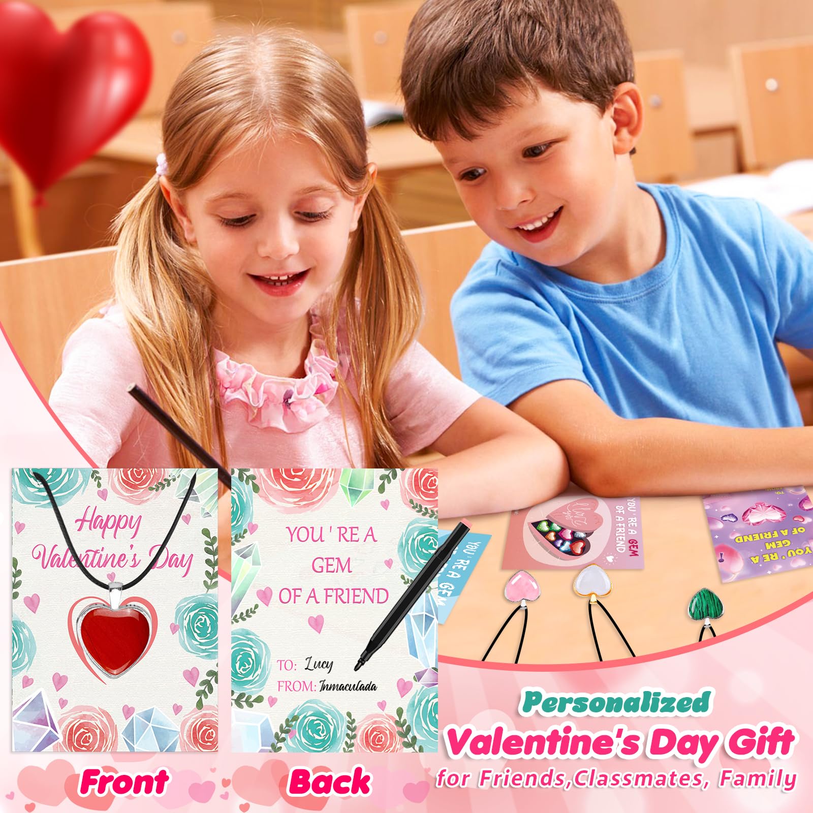 Foto 4 pulgar | Set De Collares De Cristal En Forma De Corazón Ludmila Gems Para Niños - Venta Internacional.