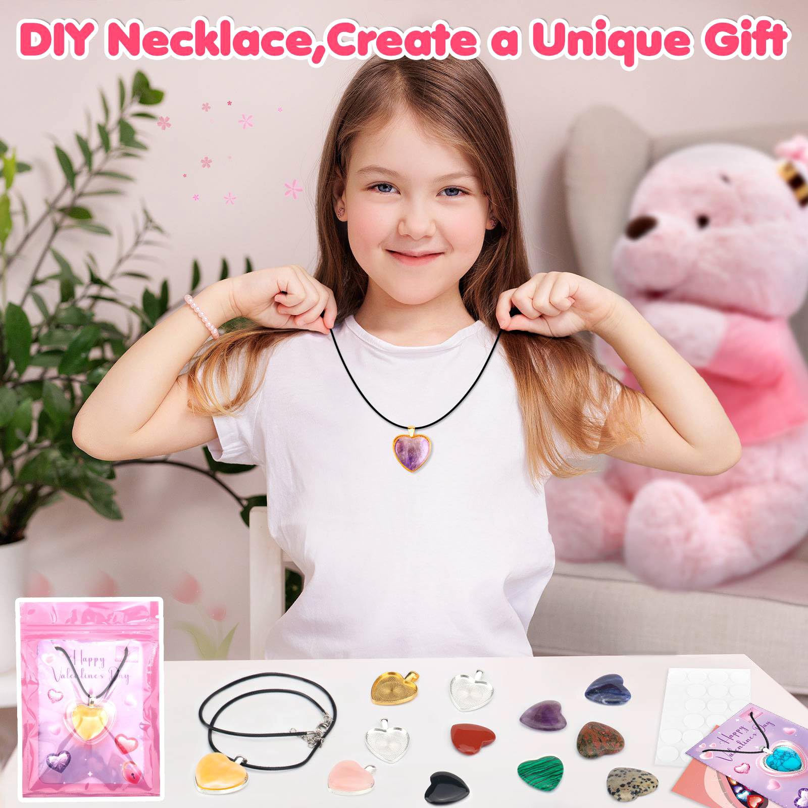 Foto 5 | Set De Collares De Cristal En Forma De Corazón Ludmila Gems Para Niños - Venta Internacional.