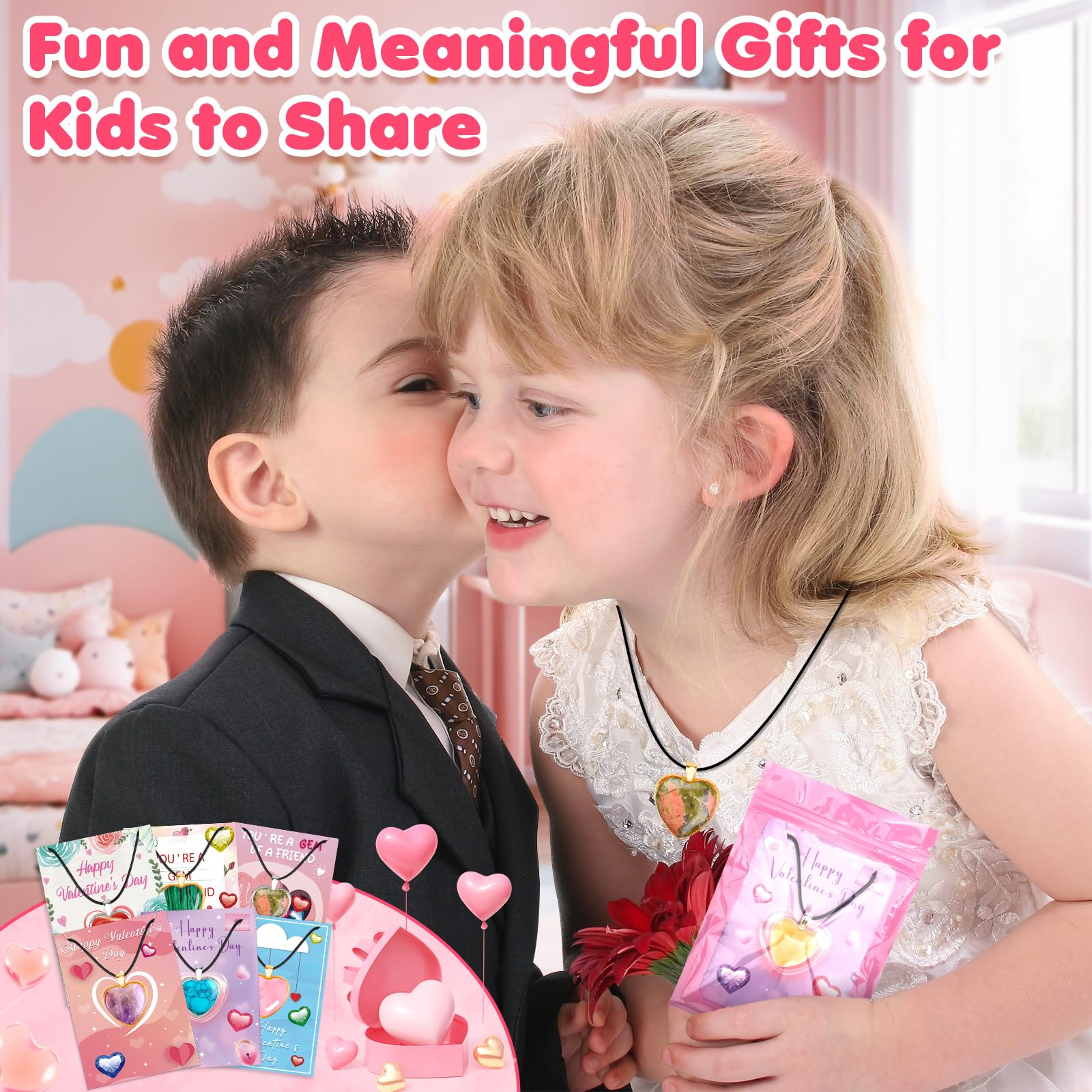 Foto 6 | Set De Collares De Cristal En Forma De Corazón Ludmila Gems Para Niños - Venta Internacional.