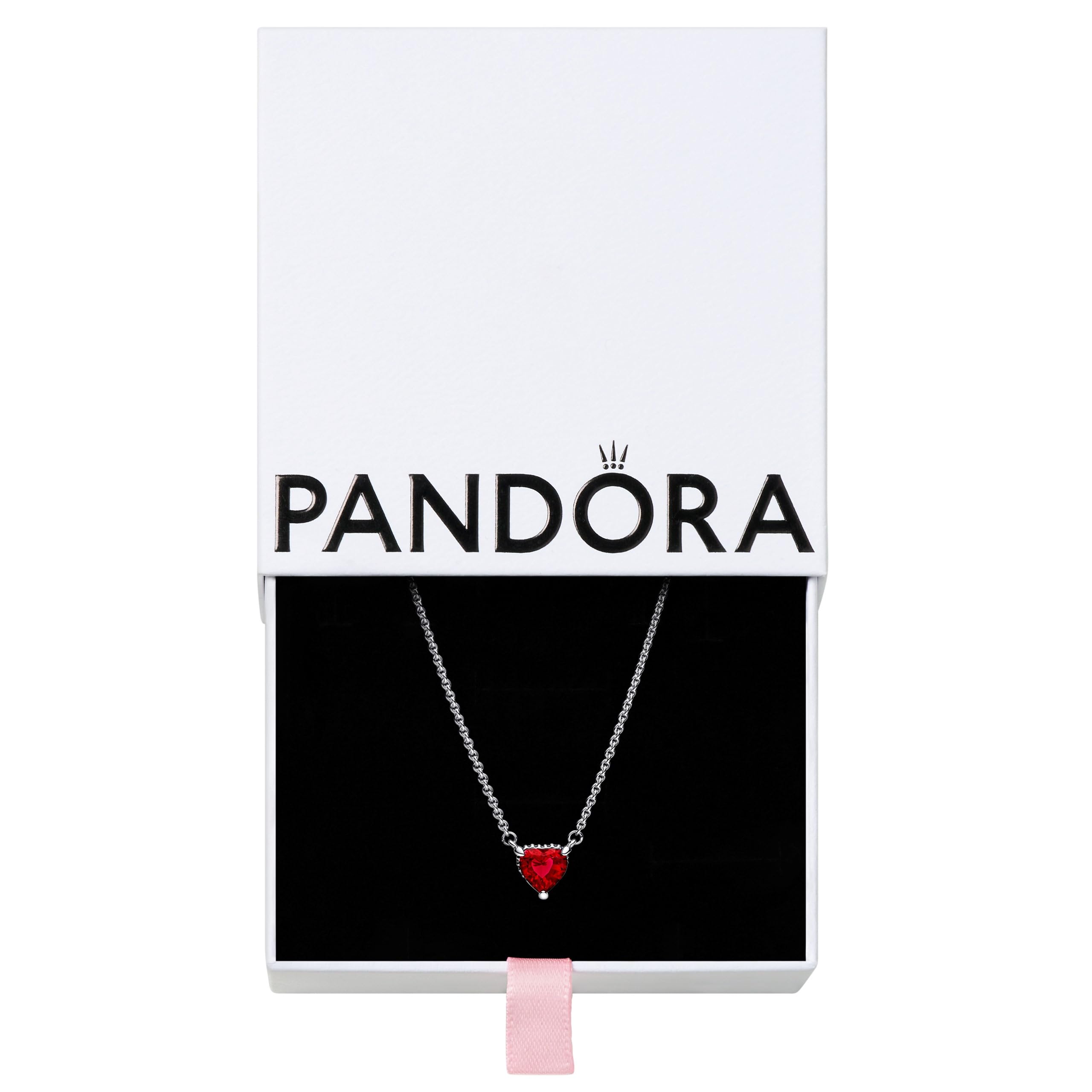 Collar Pandora Sparkling Heart Halo Con Cristal Rojo Plateado - Venta Internacional.