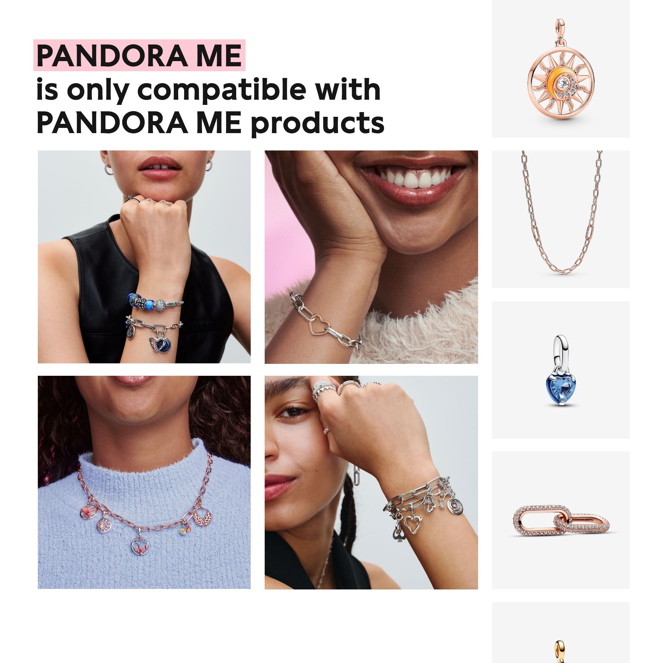 Foto 5 | Collar Pandora Me, Cadena De Eslabones Pequeños, Chapada En Oro Rosa De 14 Quilates - Venta Internacional.