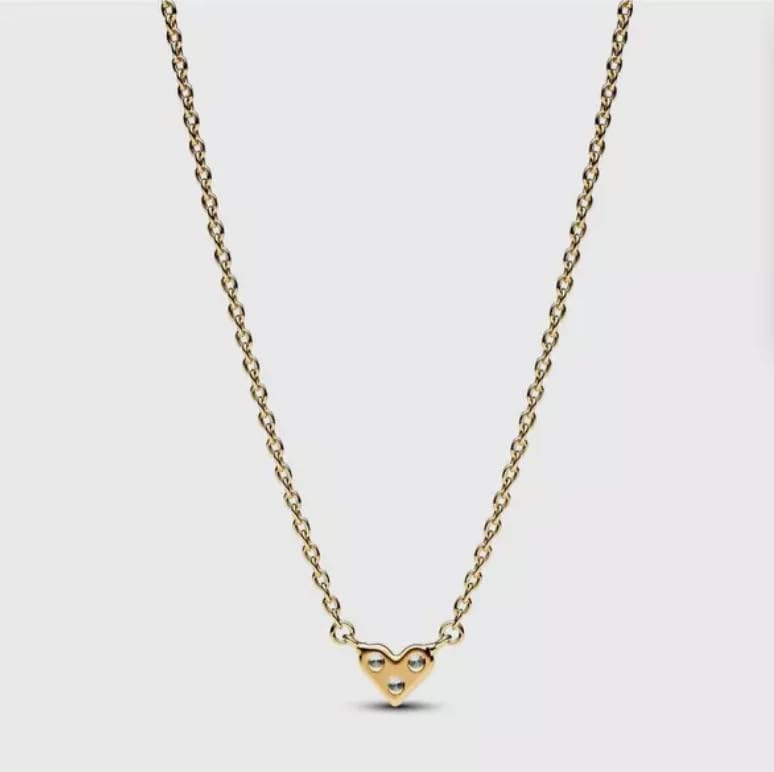Foto 2 | Collar Pandora Con Triple Piedra En Forma De Corazón, Oro De 14 Quilates, Circonita Cúbica - Venta Internacional.