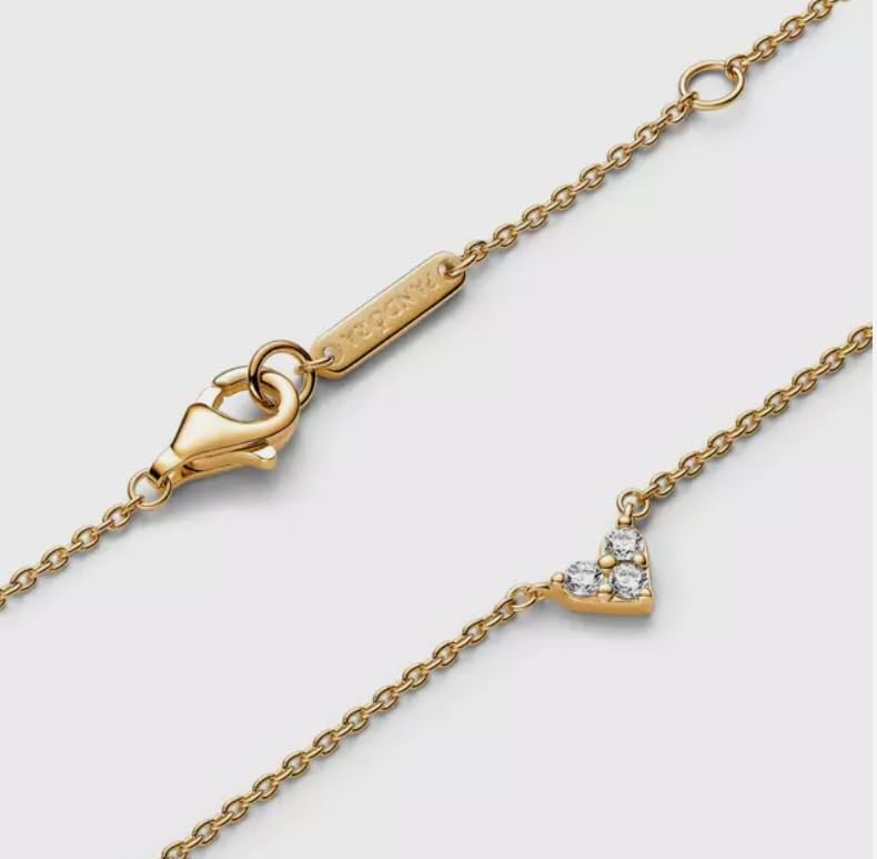 Foto 4 pulgar | Collar Pandora Con Triple Piedra En Forma De Corazón, Oro De 14 Quilates, Circonita Cúbica - Venta Internacional.