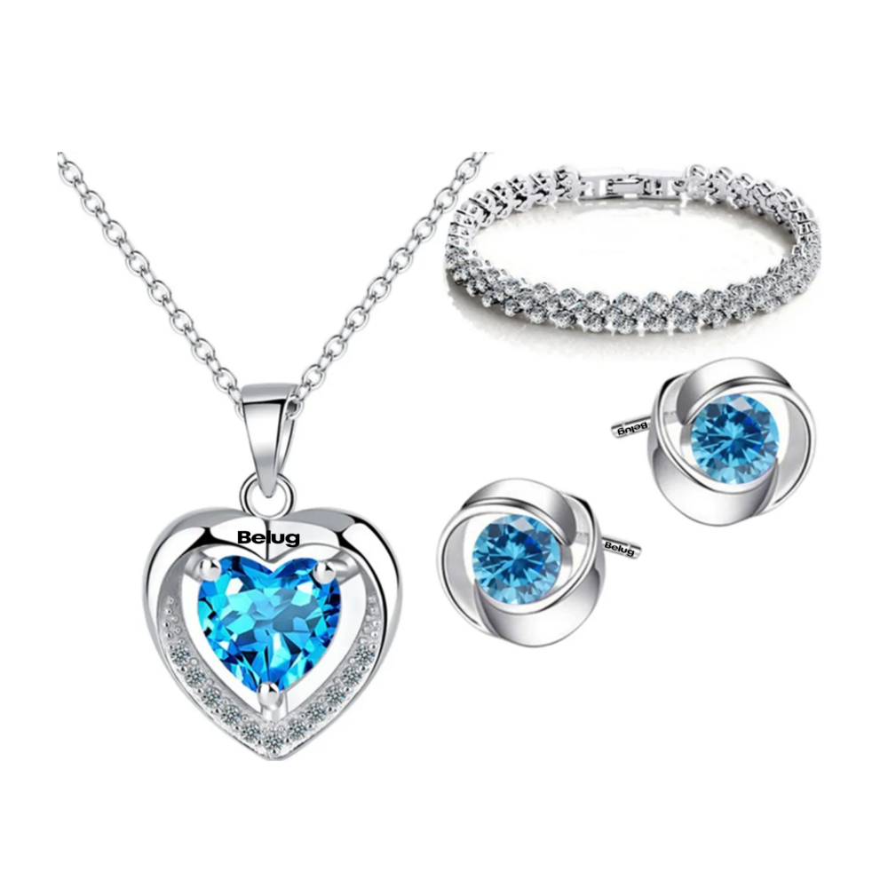 Foto 2 pulgar | Collar Moda De Corazón Plata 925 Mujer+ Pendientes+ Pulsera Belug,  Plata Azul