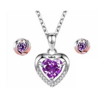 Foto 1 | Collar Y Aretes De Cristal Corazón De Plata 925 Para Mujer Lab.g, Morado