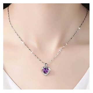 Foto 2 | Collar Y Aretes De Cristal Corazón De Plata 925 Para Mujer Lab.g, Morado