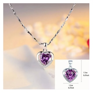 Foto 3 | Collar Y Aretes De Cristal Corazón De Plata 925 Para Mujer Lab.g, Morado