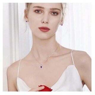 Foto 4 | Collar Y Aretes De Cristal Corazón De Plata 925 Para Mujer Lab.g, Morado