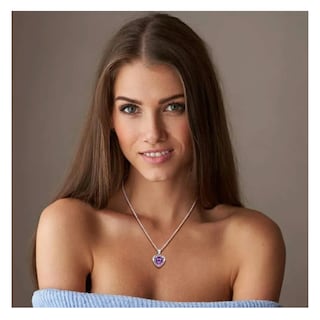 Foto 5 | Collar Y Aretes De Cristal Corazón De Plata 925 Para Mujer Lab.g, Morado