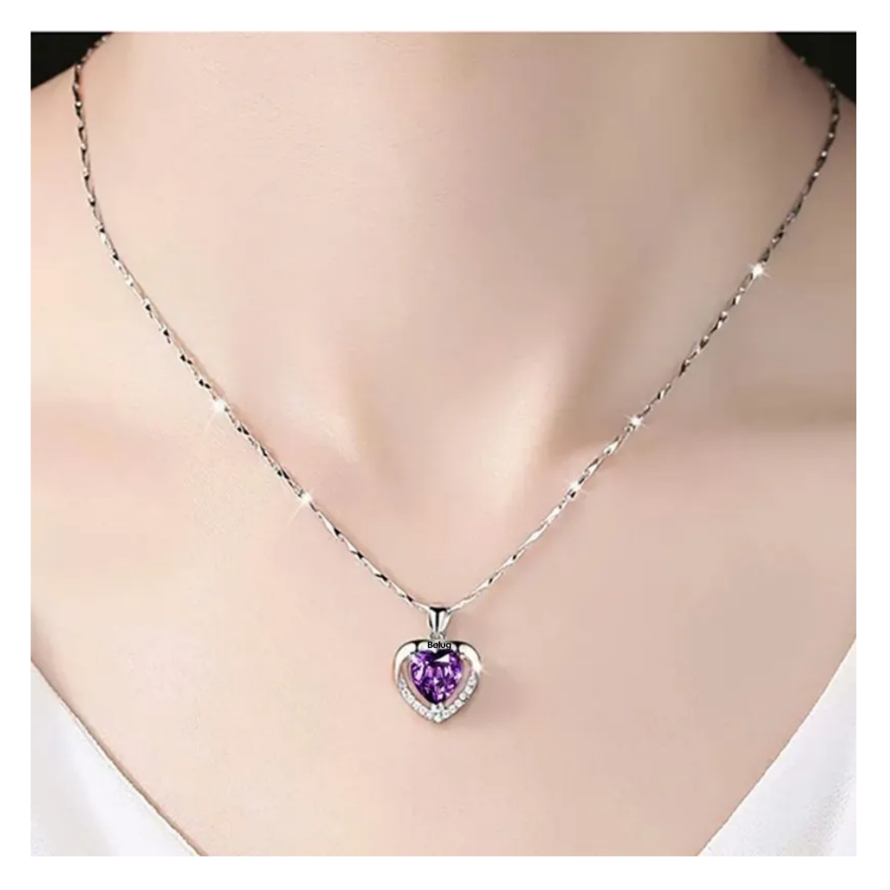 Foto 3 pulgar | Collar Y Aretes De Cristal Corazón De Plata 925 Para Mujer Belug,  Morado