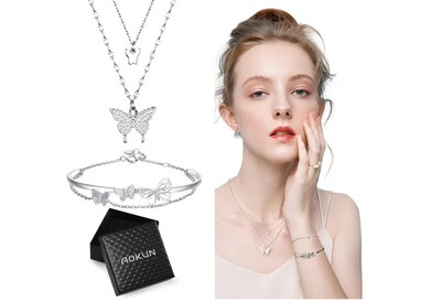 Foto 1 | Collar Xtellar De Cadena Doble Mariposas Brillantes Pulsera Mujer
