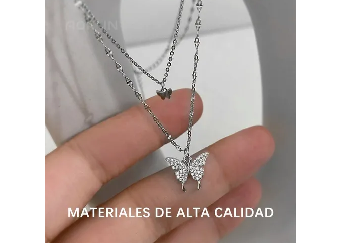 Foto 6 pulgar | Collar Xtellar De Cadena Doble Mariposas Brillantes Pulsera Mujer