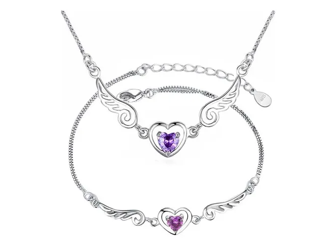 Foto 2 pulgar | Collar Xtellar Y Pulsera De Plata 925 Corazón Alas Ángel Para Mujer