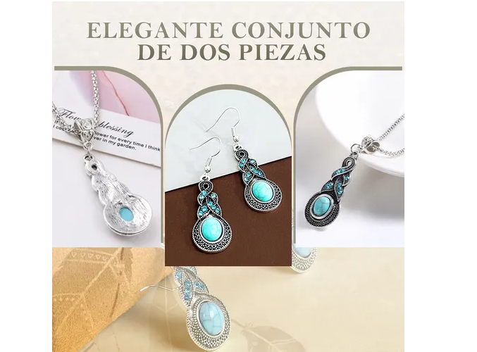 Foto 4 pulgar | Collar Xtellar Para Mujer Aretes Largos Colgante Vintage De Turquesa