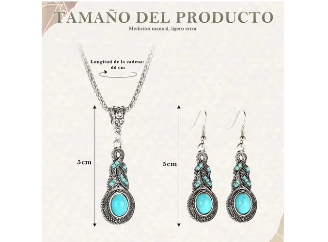 Foto 5 pulgar | Collar Xtellar Para Mujer Aretes Largos Colgante Vintage De Turquesa