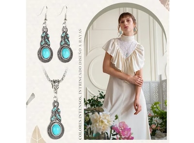 Foto 5 | Collar Xtellar Para Mujer Aretes Largos Colgante Vintage De Turquesa