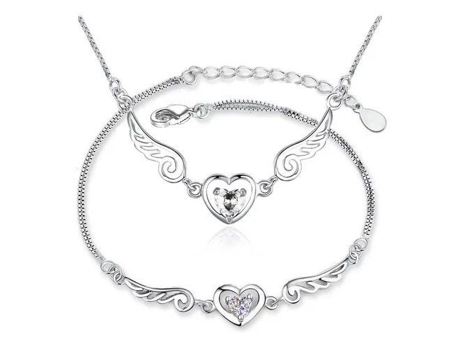 Foto 2 pulgar | Collar Xtellar Y Pulsera De Plata 925 Corazón Alas Ángel Para Mujer