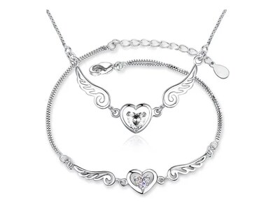Foto 1 | Collar Xtellar Y Pulsera De Plata 925 Corazón Alas Ángel Para Mujer
