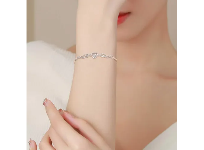 Foto 4 pulgar | Collar Xtellar Y Pulsera De Plata 925 Corazón Alas Ángel Para Mujer