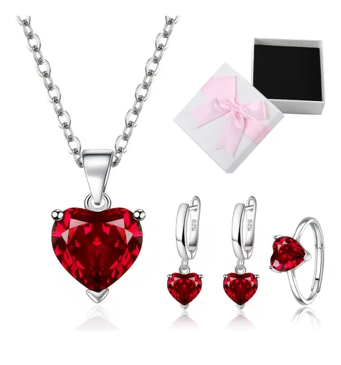 Foto 2 pulgar | Collar Xtellar Dije Corazón Cristal Mujer Arete Anillos Caja Kit