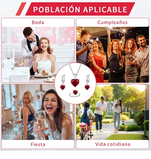 Foto 4 pulgar | Collar Xtellar Dije Corazón Cristal Mujer Arete Anillos Caja Kit