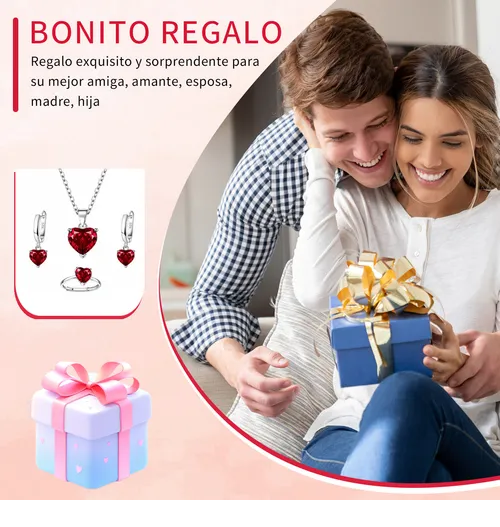 Foto 5 pulgar | Collar Xtellar Dije Corazón Cristal Mujer Arete Anillos Caja Kit