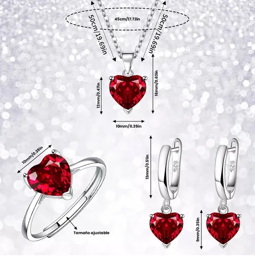 Foto 6 pulgar | Collar Xtellar Dije Corazón Cristal Mujer Arete Anillos Caja Kit