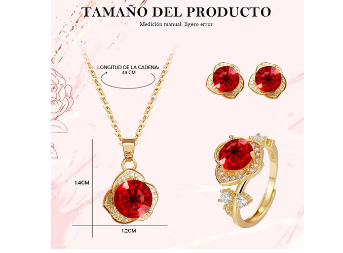 Foto 5 pulgar | Collar Xtellar Anillo Aretes Mujer Rosas Rojas
