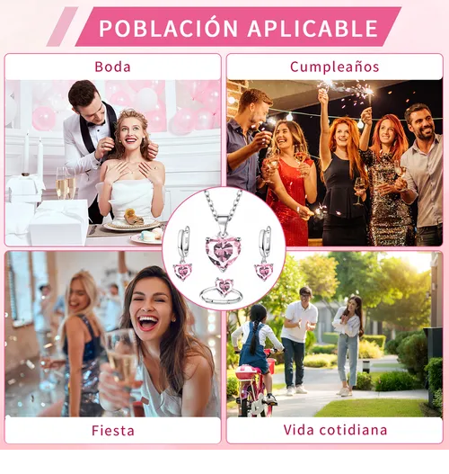 Foto 4 pulgar | Collar Xtellar Dije Corazón Cristal Mujer Arete Anillos Caja Kit