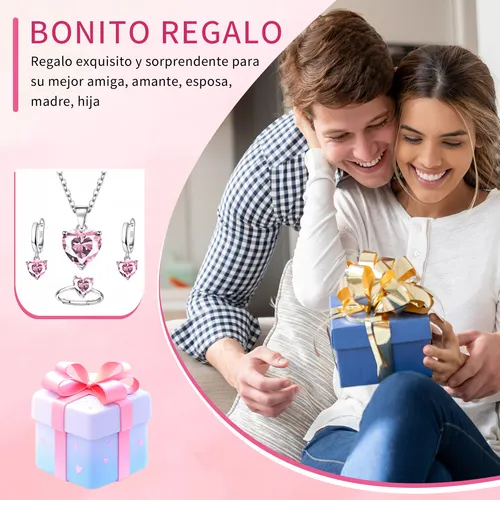Foto 5 pulgar | Collar Xtellar Dije Corazón Cristal Mujer Arete Anillos Caja Kit