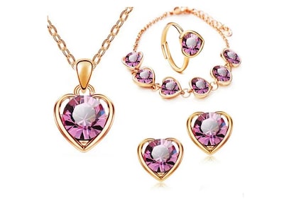 Foto 1 | Collar Aretes Anillo y Pulsera Xtellar Corazón de Cristal