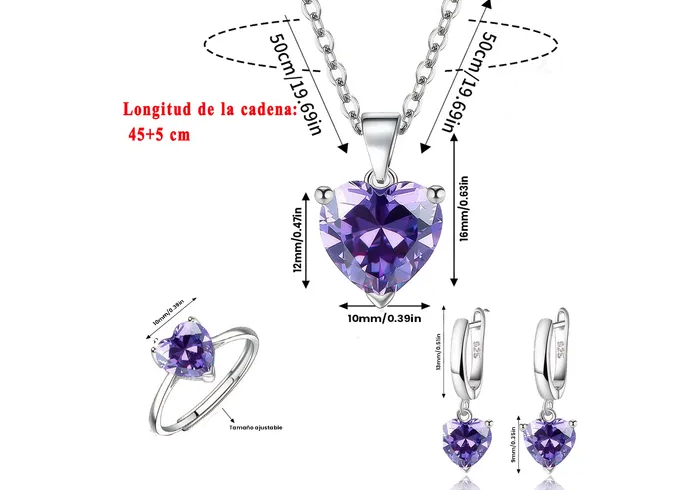 Foto 5 pulgar | Collar con Aretes y Anillo Xtellar Corazón Cristal