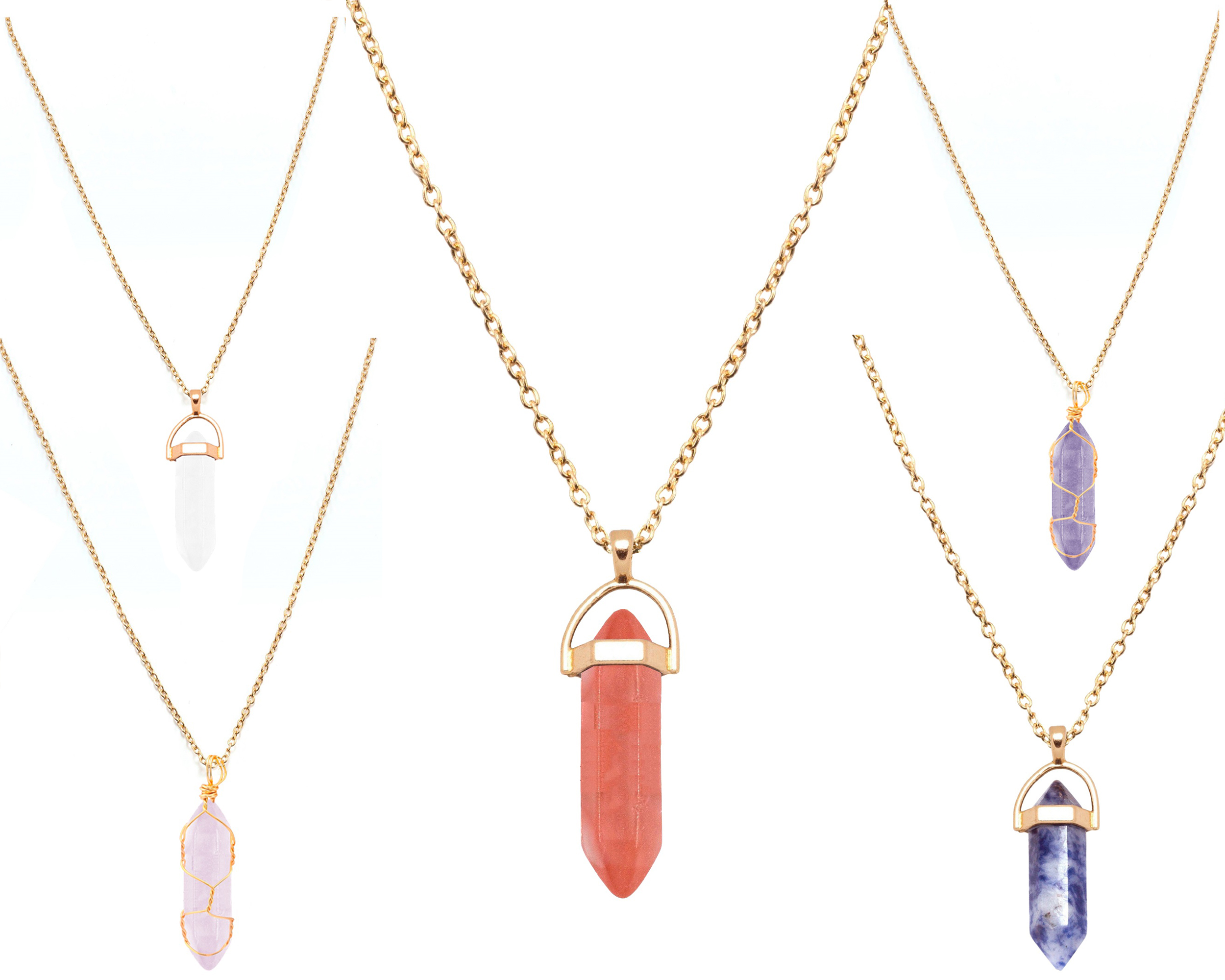 Collar Kit Gargantillas 5 Cuarzos Holístico De Fantasía, Rosa, Blanco, Amatista, Sodalita Y Salmón Ch108