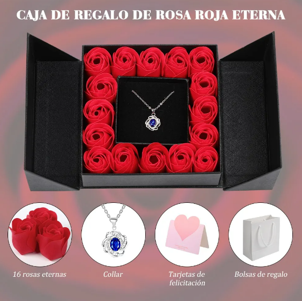 Foto 4 pulgar | Xtellar Elegante Set De Rosas Eternas Y Collar De Zafiro - Regalo Perfecto Para Ocasiones Especiales