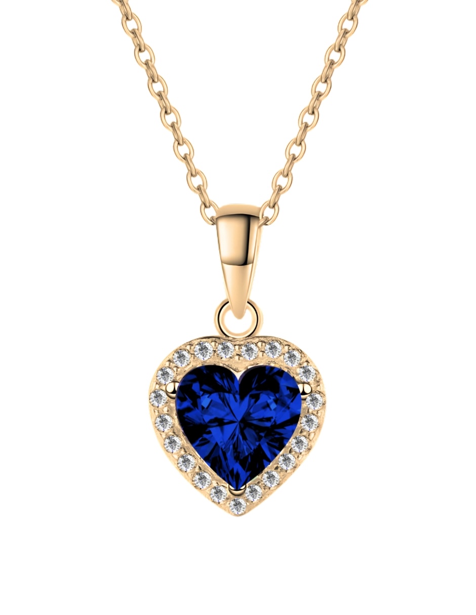 Collar Zvezda De Chapa De Oro Amarillo De 18k Diseño Corazón Cristal