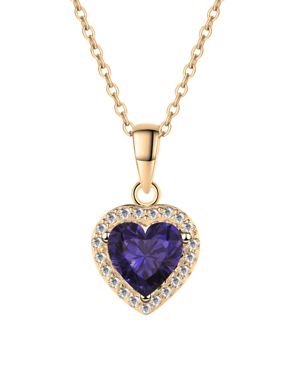 Collar Zvezda De Chapa De Oro Amarillo De 18k Diseño Corazón Cristal