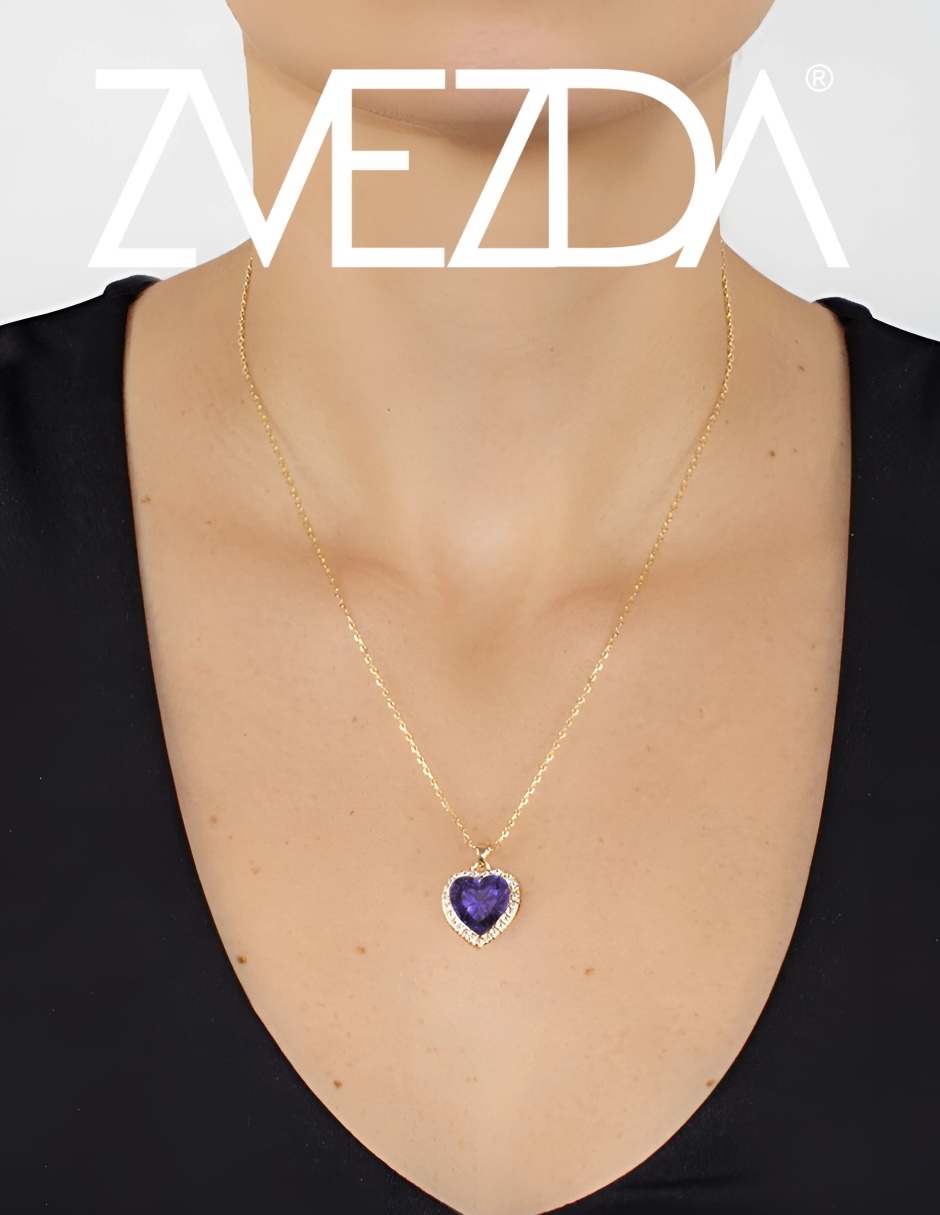 Foto 4 pulgar | Collar Zvezda De Chapa De Oro Amarillo De 18k Diseño Corazón Cristal