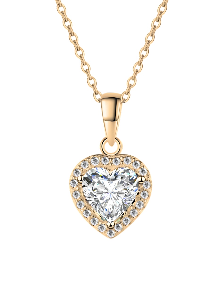 Collar Zvezda De Chapa De Oro Amarillo De 18k Diseño Corazón Cristal