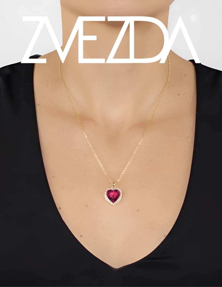 Foto 3 | Collar Zvezda De Chapa De Oro Amarillo De 18k Diseño Corazón Cristal