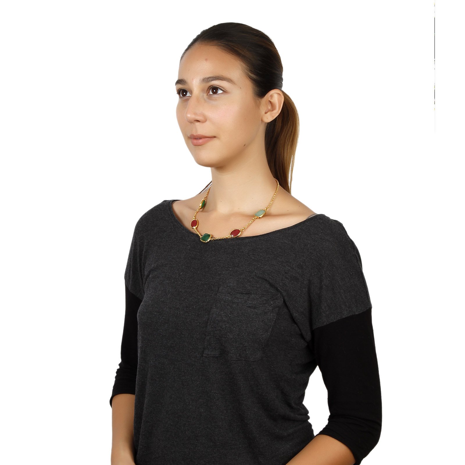 Foto 3 | Collar West Coast Jewelry Elya Con Calcedonia Chapada En Oro - Venta Internacional.