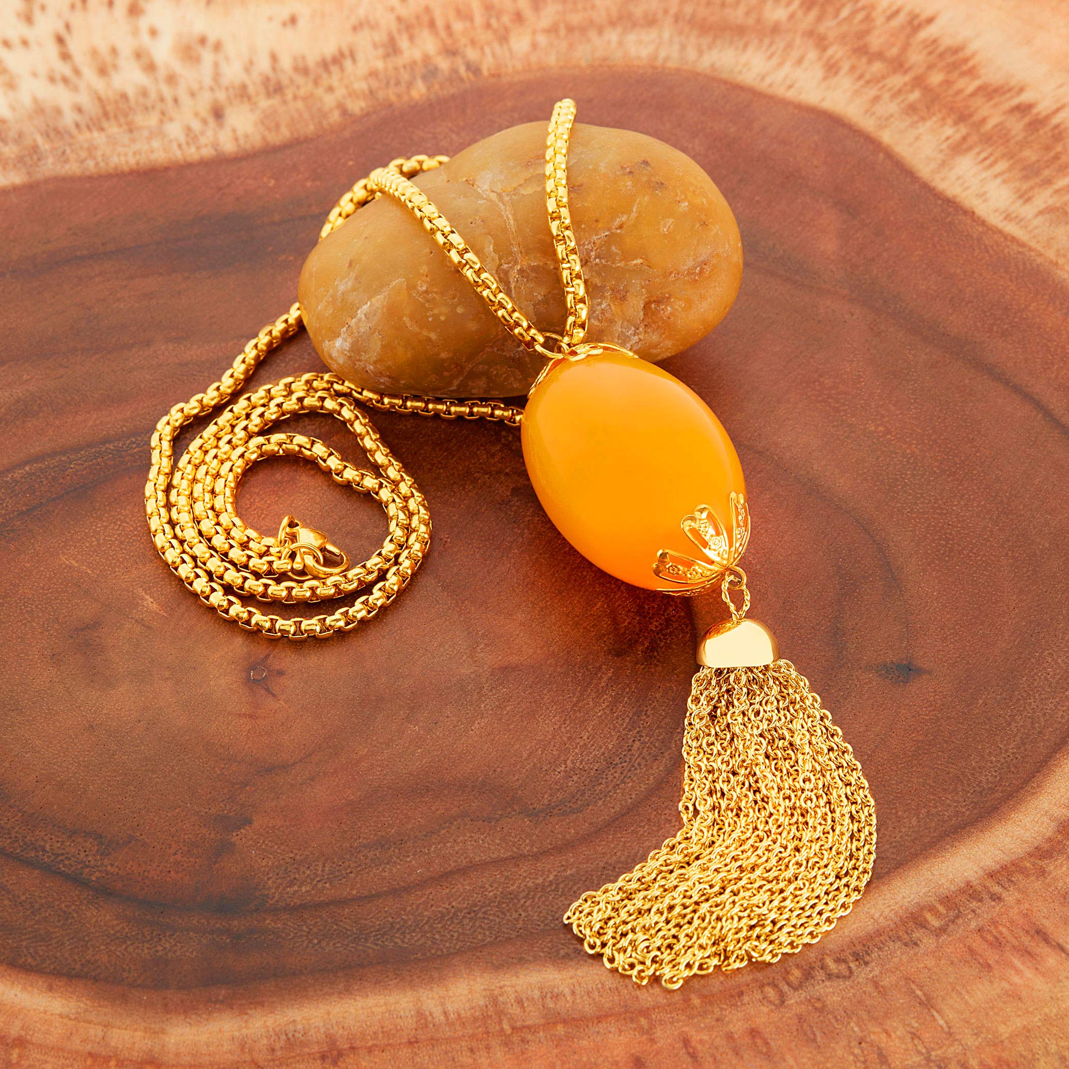 Foto 5 pulgar | Collar West Coast Jewelry Elya Chapado En Oro Con Calcita Naranja Sintética - Venta Internacional.