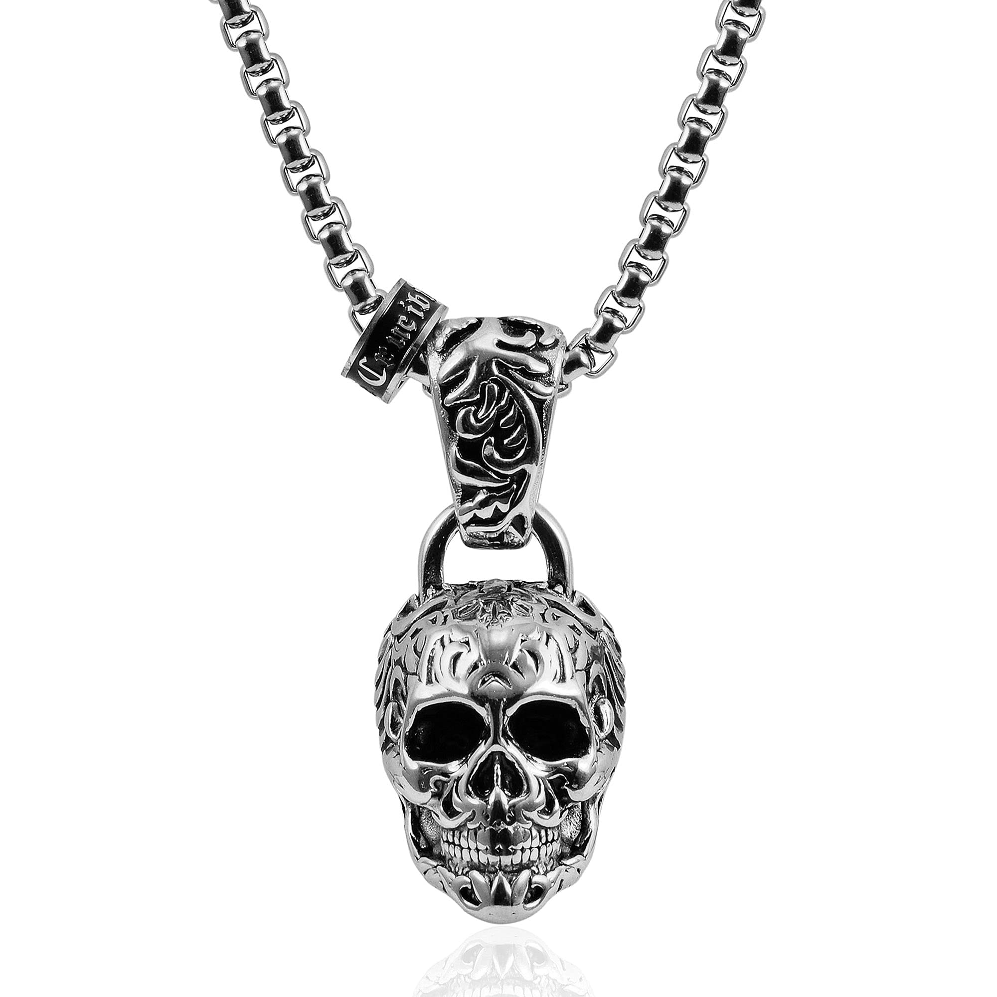 Foto 3 pulgar | Collar Crucible Con Calavera De Acero Inoxidable Envejecido Y Pulido - Venta Internacional.