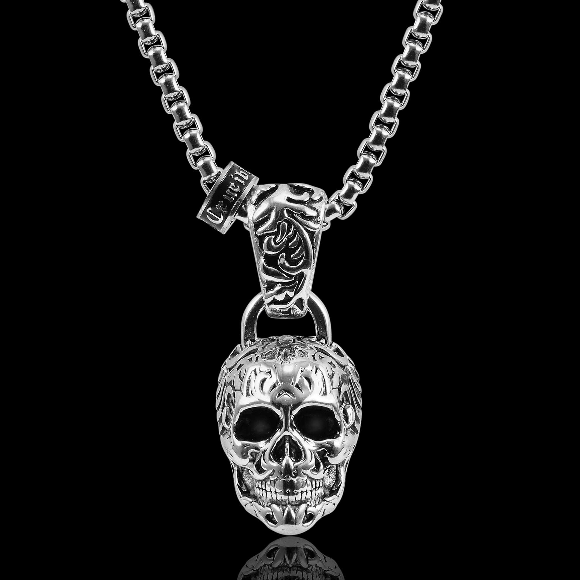 Foto 5 pulgar | Collar Crucible Con Calavera De Acero Inoxidable Envejecido Y Pulido - Venta Internacional.