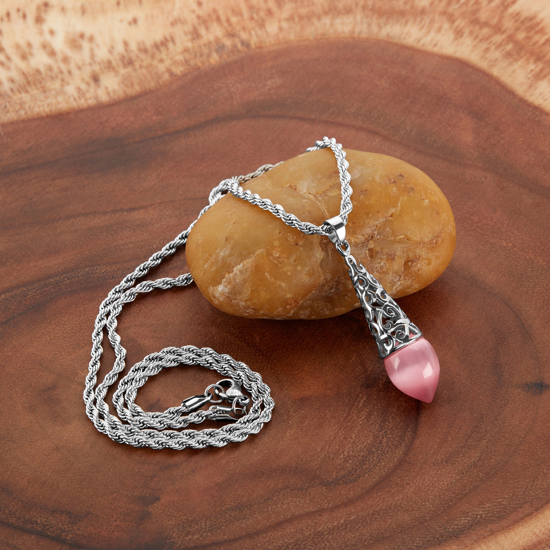 Foto 5 pulgar | Collar West Coast Jewelry Elya Pink Cat Eye Stone - Venta Internacional.