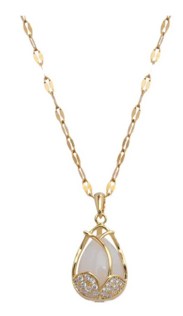Foto 2 pulgar | Collar Flor De Tulipan Dije Elegante Para Mujer Dama Joyería Delicada Cadena Con Colgante