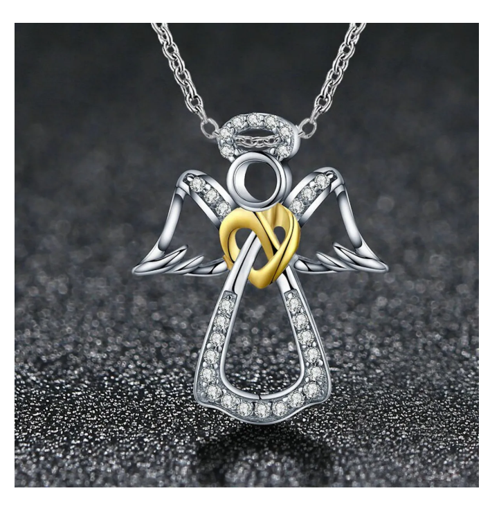 Foto 5 pulgar | Collar Dije Angel De Guarda Alas Angelito Protección Amor Mujer Chapado En Plata 925