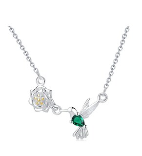 Foto 1 | Collar De Colibrí Para Mujer Dije Chapado En Plata Ley 925 Verde Turquesa