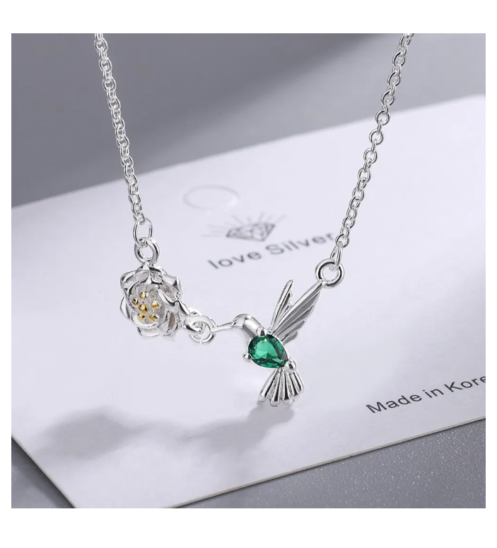 Foto 2 | Collar De Colibrí Para Mujer Dije Chapado En Plata Ley 925 Verde Turquesa
