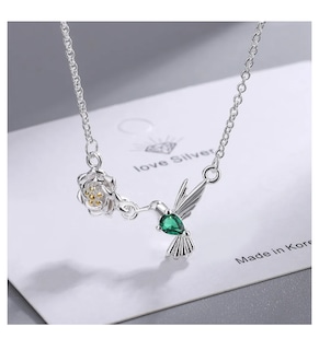 Foto 2 | Collar De Colibrí Para Mujer Dije Chapado En Plata Ley 925 Verde Turquesa